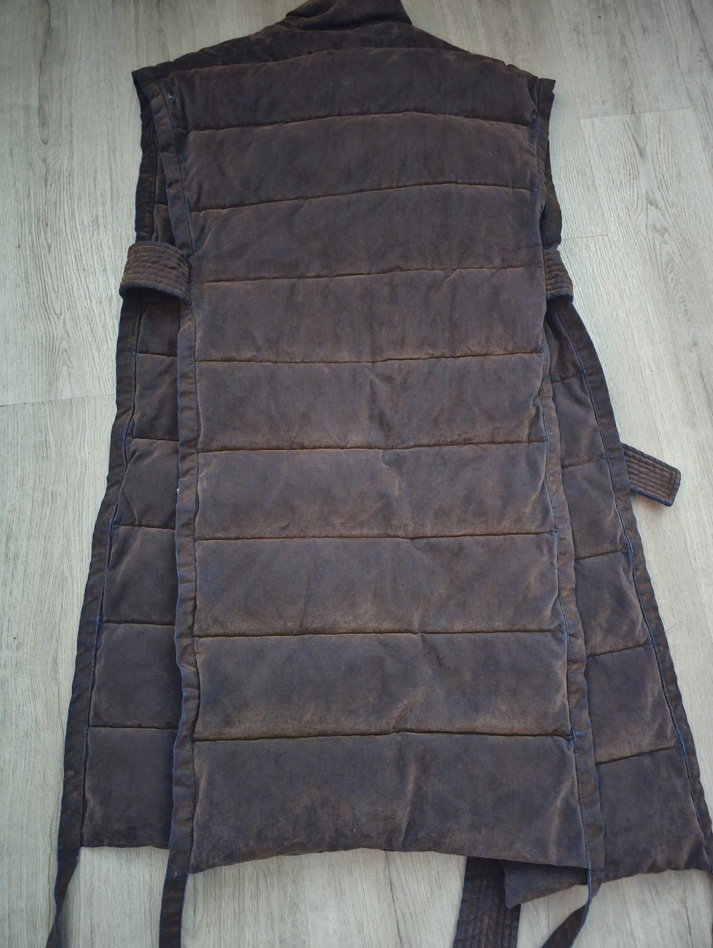 Akira Pilot Jones Puffer Vest Quilted Brown Padded Velvet Denim - Picture 7 of 8